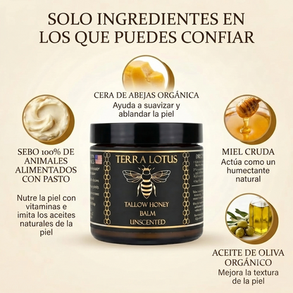 Sebo de res totalmente natural, alimentado con pasto, para una piel suave y profundamente hidratada.